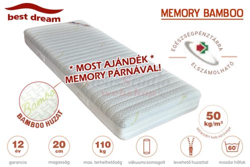Best Dream Memory Bamboo matrac 80x220 cm - ajándék memory párnával