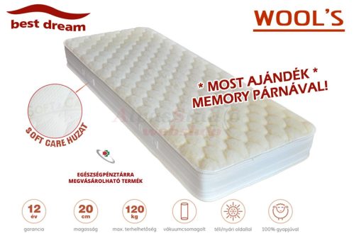 Best Dream Wool's hideghab matrac 80x190 cm - ajándék memory párnával