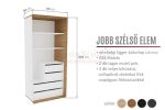 Manhattan 2 polcos,  2+2 fiókos jobboldali gardróbszekrény elem (90 cm)